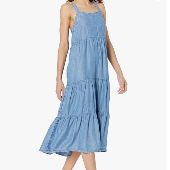 The Drop Women's Britt Tiered Maxi Tent Dress Blue denim chambray size Medium - Picture 6 of 6